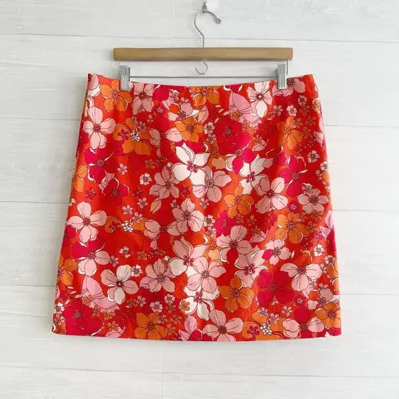 Talbots - Bright orange pink mod floral canvas skirt, sz 14 - Picture 4 of 6